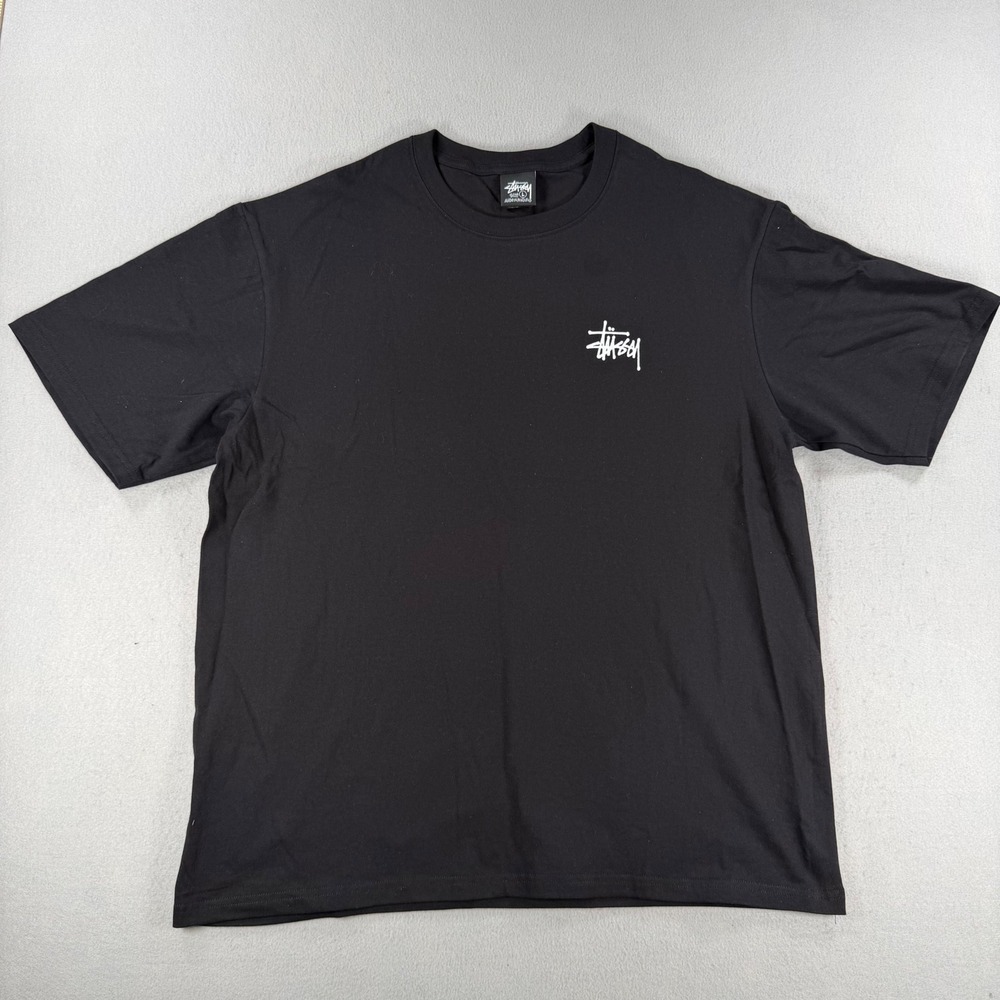 Stussy Basic Logo T-Shirt Mens Large Black Short Sleeve Graphic Tee